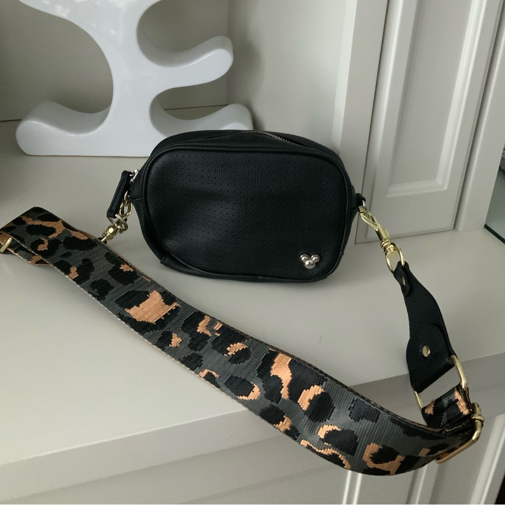 Disney Black Crossbody Bag with Leopard Print Strap
